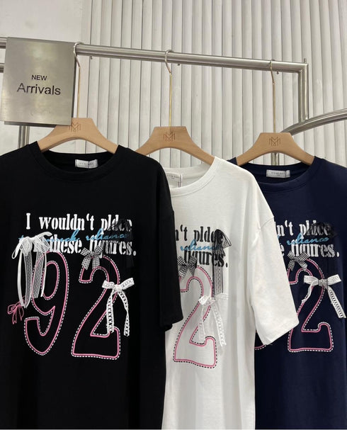 Women Casual Printed Bows Decor Frill Border T-Shirts